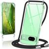 Oelrstfe Cover con Cordino per Google Pixel 8 A, Trasparente Silicone Sottile Morbido Custodia con Regolabile Collana Laccio Tracolla, Antigraffio Antiurto Proteggere Case con Corda, Nero
