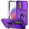 Xzmysxg Cover per Samsung Galaxy A54 5G con Pellicola, per Custodia Samsung A54 con Protezione Fotocamera [Slidable] Antiurto Grado Militare 360° Anello Supporto TPU Bumper Custodie, Viola