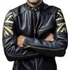 Clara Leather Jackets Cafe Racer, giacca da moto in vera pelle marrone anticato con bandiera del Regno Unito, Nero , XL