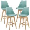 [en.casa] Set di 4 Sgabelli da Bar 4 Sedie Alta con Gambe di Legno Massello di Faggio con Poggiapiedi Seduta Imbottita Cucina/Bar/Ristorante - Menta Verde