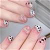 MouyouGlow Fatto a mano Unghie Finte Corte MouyouGlow,Squoval Kawaii Cute Nudo Rosa Cow French 3D Cuore Crystal Bow Papillon Y2K Pink Utilizzabile Press on Nails con Gel Pad,Handmade Fake Nails 10Pz 501-M