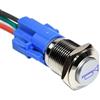 ETOPARS Acciaio Inossidabile 19mm Momentaneo Interruttore a Pulsante 12V 5A Interruttore a Levetta Clacson per Auto Impermeabile Metallo Interruttore a Bilanciere con Filo Blu Luce