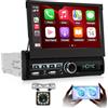 NHOPEEW Autoradio a 1 din con schermo tattile retrattile da 7 pollici - Supporto radio a 1 din Carplay wireless Android Auto Mirror Link - FM EQ Doppia porta USB + telecamera di backup