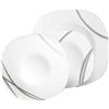 Avilia Set Piatti 18 Pezzi Quadrati in Porcellana - Servizio Tavola con Decorazione Vinci - Piatti Bianchi Moderni per 6 Persone