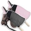 SKIPPI Coperta e Cuffietta per Hobby Horse - Rosa e Grigio, Reversibile Hobby Horse Accessori, Cuffia Bicolore e Coperta Antimosche per Cavallo con Bastone