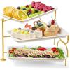 Lifewit Vassoio da Portata 3 Piatti, Vassoio Plastica Rettangolo 30 × 17cm, Alzate per Buffet Dolci, Portafrutta da Tavolo, Cucina Decorativo, Vassoi e Piatti con Ripiani, Rastrelliera in Metallo Oro