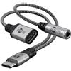 goobay - Cuffie da jack USB C a 3,5 mm e adattatore USB C 2 in 1, ricarica rapida da tipo C a jack audio AUX, guaina in tessuto / 74524