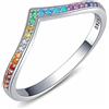 Qings Anello a forma di V Eternità in Argento Sterling 925, Colorato Anello Impilabile con Diamanti Simulati con Zirconi Cubici, Gioielli Regalo per Donna Ragazza