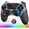 AceGamer OLED Controller Wireless per PS4, Black Crack Design personalizzato con luce RGB, batteria 1000mah, jack audio 3.5mm e funzione Turbo, compatibile con PS4/Slim/Pro e Windows PC