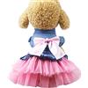 XIAOYU abiti per cani pet bowknot gonna principessa estate gilet per cani denin camicie prendisole dolce abiti da festa di nozze abiti per animali domestici abbigliamento, rosa, XL
