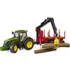 bruder 03154 - John Deere 7R 350 con rimorchio posteriore e 4 tronchi, azienda agricola, trattore, trasportatore di legname, veicolo