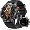 DekeFit Smartwatch Uomo Militare con Chiamate Bluetooth, 1.53'' IPS Orologio Fitness, 120+ Modalità Sportive, IP68 Impermeabile Contapassi, Cardiofrequenzimetro SpO2 e Sonno per Android iOS, Nero