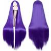 colorful panda Colorfulpanda - Parrucca da donna, capelli lunghi e lisci, sintetica, colore: viola scuro, con taglio centrale, per cosplay di anime, Halloween e feste in maschera, parrucche per donne