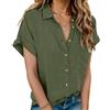 Hotouch Camicia da Donna Estiva Casual a Maniche Corte Camicetta con Scollo a V in Cotone Tinta Unita Elegante con Tasca Verde Militare XXL