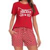 Uniexcosm Pigiama Donna Corto, Pigiama Gatto Donna Pigiama Donna Cotone Leggero con Girocollo Pigiama Donna Due Pezzi con Tasca Comode Estivo Adatto Casuale a Casa SD Rosso L