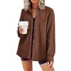 Zeagoo Donna Camicia Maglia A Nido d'Ape Tunica V Scollo A Tasca sul Petto Shirts in Tinta Unita Bluse Elegante Maniche Lunghe Top Casual con Bottoni T-Shirt Marrone S