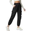 Friptspyg Pantaloni cargo da donna leggeri da trekking con tasca, ad asciugatura rapida, impermeabili, cintura di regolazione, pantaloni sportivi, Nero - Caviglia regolabile, L
