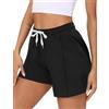 Crewhpo Pantaloncini Donna Cotone Pantaloncini Sportivi Estivi Pantaloni Corti Vita Alta Shorts da Yoga con Tasche Shorts Casual Tinta Unita per Jogging Sport Fitness S-XXL