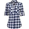 Unibelle, camicia da donna a quadretti, camicia a quadri, a maniche lunghe, in cotone, scollo a V, casual, stile Boyfriend, con maniche regolabili, taglia S-XXL Blu scuro L