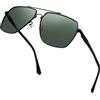 KANASTAL Verde Scuro Occhiali da Sole Polarizzati Uomo Donna Montatura Quadrata Metallica Retro Protezione UV400 Guida Attività All'aperto Green Sunglasses - Lenti Verdi Montatura Nera