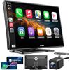 ESSGOO CarPlay & Android Auto,schermo CarPlay IPS da 9 pollici per auto con Dash Cam anteriore 4K,telecamera di backup 1080P,CarPlay senza fili con Bluetooth 5.0/FM/Siri/G-oogle/Mirror Link/64G TF/AUX