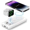 VRURC Caricabatterie Wireless Magnetico, Caricabatterie Portatile da 10000 mAh, Power Bank 3 in 1, Ricarica Rapida da 22,5 W Compatibile con Serie iPhone, Apple Watch e AirPods 3/2/Pro - Bianco