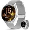 Loekneue Smartwatch Donna con Chiamate 1,39'' Orologio Touchscreen HD /SpO2/Ciclo Mestruale/Monitoraggio del Sonno/IP67Impermeabile/Fitness Pedometro/iOS Android Argento