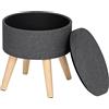 WOLTU Pouf Contenitore Sgabello Basso Sedia Rotonda Poggiapiedi Gambe in Legno Grigio Scuro