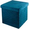 Baroni Home Pouf Cubo Contenitore Pieghevole in Velluto, Poggiapiedi Imbottito Porta-Oggetti, Sgabello Contenitore per Camera e Salone, Pouf Salvaspazio, 38x38x38 cm, Blu Petrolio