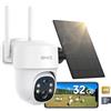 GNCC 4G Telecamera con Sim da Esterno Pannello Solare Senza Fili 2K Videocamera Sorveglianza Esterno Batteria 360 Gradi PTZ con 32GB SD, Visione notturna a colori/infrarossi, Audio Bidirezionale, IP65