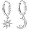 FAZKAR Orecchini Pendenti Orecchini Donna Argento 925 Orecchini Cerchio Piccoli,1 Paia Stelle e luna Orecchini a Cerchio Orecchini Donna Orecchini Ipoallergenici per le Donne Ragazze 12mm