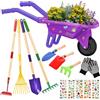 Aragallant Carriola per Bambini, Set Giardinaggio Bambini con Guanti, Vanga e Rastrello, Carriola da Giardino per Esterni, Giochi Educativi Bambini