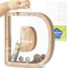 DBPBToU Salvadanaio per bambini, salvadanaio in legno personalizzato con lettera per regalo di compleanno/decorazione domestica/ricordo (D)