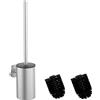 Mozmmhi Spazzola per WC in acciaio inox 304, set per WC con montaggio a parete e porta scopino - Include 2 testine (Round Silver)