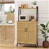 Lifewit 126 cm Armadio Dispensa da Cucina con ante in Rattan e Ripiani Regolabili, Mobile Bar con Supporto per Microonde per Sala da pranzo, Soggiorno, Naturale