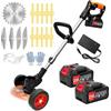 BFCJSZWacker Decespugliatore Tagliabordi a Batteria 21V, Tagliaerba Elettrico da Giardino con 2 2.0Ah Batterie e 4 Tipi di Lame, Ruote Rimovibili, Maniglia Regolabile Decespugliatori per Prati, Arbusti