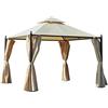 Outsunny Gazebo da Giardino 3 x 3m con 4 Tende Laterali e Doppio Tetto Beige