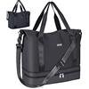 CS COSDDI 36L Weekend Borsa a tracolla, borsa da palestra separata asciutta e umida, borsa da corsa impermeabile per donna uomo sport palestra Weekender borsa tote borsa da ospedale, Il nero