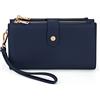 UTO Pochette da polso da donna Portefoglio Borsa grande in morbida pelle sintetica PU con doppia cerniera Borsa multiuso multitasche Blu scuro