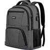 RJEU Zaino Uomo, Zaino Antifurto Impermeabile per Scuola con porta USB, Adatto a PC Portatili da 15.6 pollici, Ideale per Lavoro, Scuola e Viaggio, 15,6 Pollici Grigio