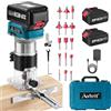 Avhrit Fresatrice verticale a batteria, 21V Elettrofresatrice Compatta con 2PCS 4.0Ah Batterie, motore brushless Fresatrice Rifilatore, Router di legno elettrico con 15 pezzi 1/4" Router Bits
