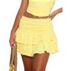 Acrawnni Minigonna da donna in pizzo floreale Y2k a vita bassa a strati con orlo increspato plissettato gonna corta gonna corta Fairycore Streetwear, H-giallo, M