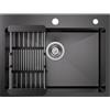 CECIPA Lavello Cucina 1 Vasca con Scolapiatti e Sifone, Lavello Cucina 60x45 cm, Lavello Quadrato Nero Antracite, Lavello da Incasso con 2 Fori per Rubinetto, Lavello da Esterno per Camper