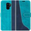 Mulbess Custodia per Samsung Galaxy S9 Plus, Cover Magnetica Flip con Chiusura, Fessura Carte Portafoglio, Portacellulare Protezione, Elegante Blu Mint