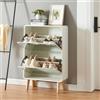 [en.casa] Scarpiera Salvaspazio Slim con Ante a Specchio Mobile Stretto Armadio Portascarpe con 2 Contenitori Ribaltabili 96 x 63 x 24 cm Bianco