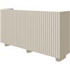Selsey Comò Fiorra 84×144×38,8 cm - Mobile basso grigio-beige con 3 vani chiusi, gambe ovali in MDF da 12 cm, design moderno con apertura push-to-open, ideale per sala da pranzo.
