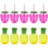 Kexpery 10 bicchieri in plastica a forma di fragola e ananas con cannuccia, bicchieri per succo di frutta, bicchieri d'acqua a forma di frutta, decorazione per feste hawaiane, luau, estate, spiaggia,