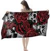 LXTOPN Skull, telo mare in microfibra, per donna, asciugamano da bagno grande, 80 x 160 cm, telo mare con teschio e rosa, asciugamano da bagno con teschio nero