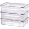 LocknLock Lock & Lock - Set di 3 contenitori impilabili in plastica trasparente di alta qualità, senza BPA, a prova di perdite, rettangolari, 3 x 800 ml