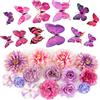 MWOOT 26 Pezzi Teste di Fiori Artificiali 3D Farfalle, Fiori Finti Piccoli per Decorazioni, Rose Garofano Finte per Fai da te Corona Torta Bouquet Da Sposa Matrimonio Festa Casa Giardino(Viola)